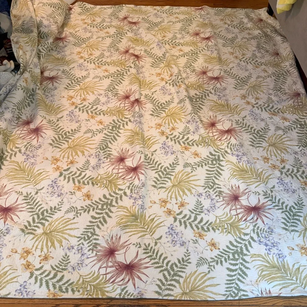 2.3 Vtg Botanical Floral Quilt 61x110 Full Fern Palm Cottagecore Bedspread